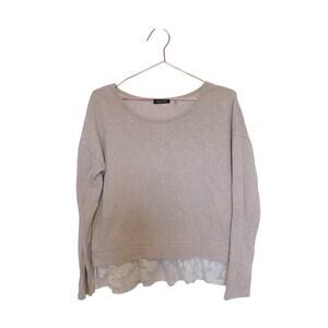 Verve Ami medium Sweater Top Tan Knit Lace Trim Boxy